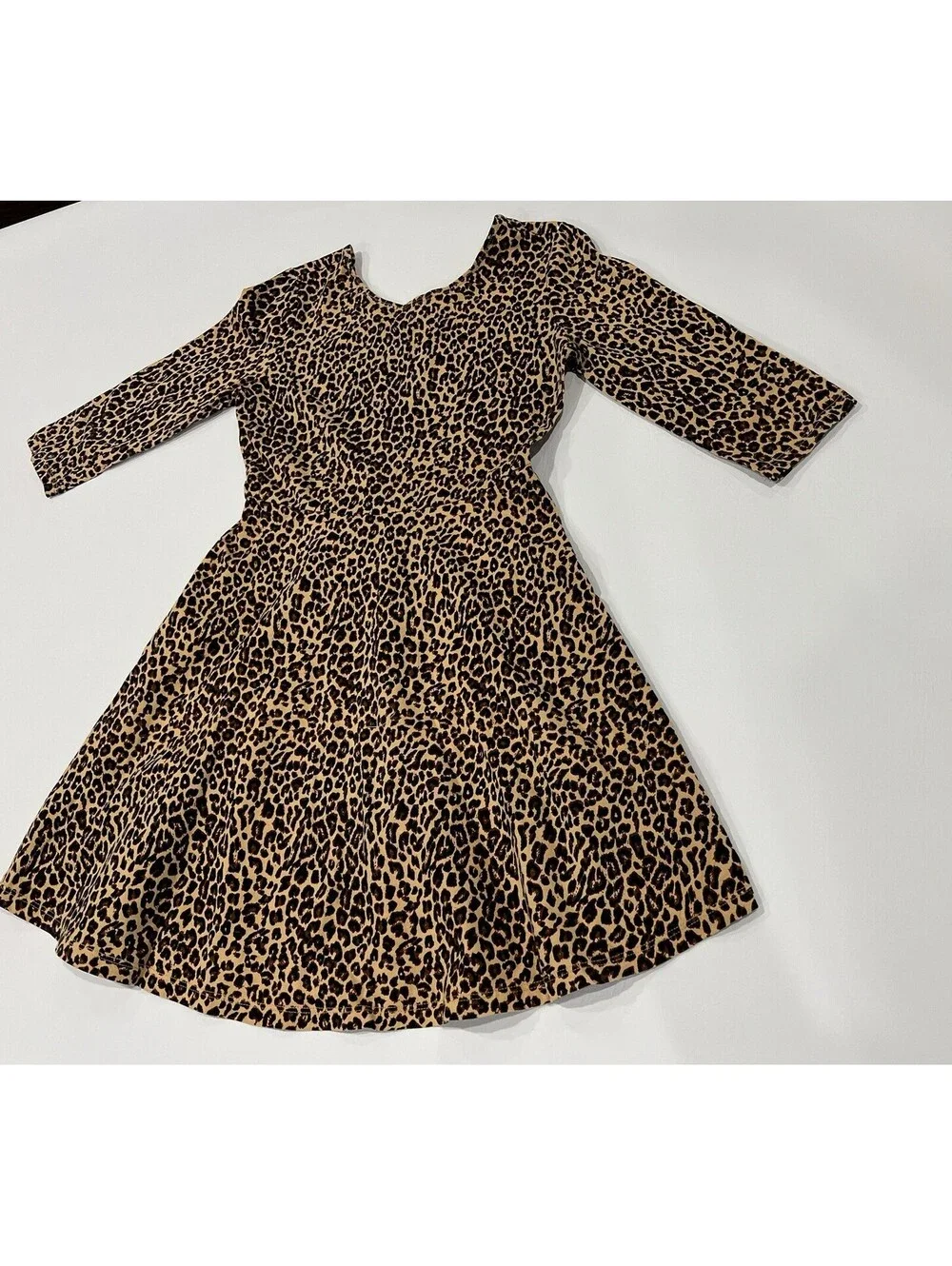 Old Navy Kid Girls Leopard Print Cotton Fit & Flare 3/4 Sleeve Dress Size 10/12